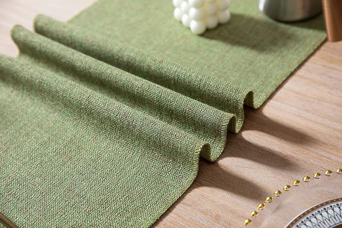 Green Table Runners 90 Inches Long, Burlap Linen Style Rustic Farmhouse Table - Image 5