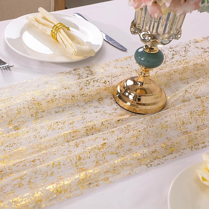 Snowkingdom 10 Pack 10ft Gold Table Runners, Sheer Chiffon Tulle Cheesecloth - Image 5