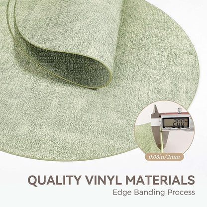 13" Round Placemats Set of 4, Reversible Faux Leather Heat Resistant Table Mats, Waterproof Oilproof Wipeable Table Protective Placemats for Vinyl, Washable for Indoor & Outdoor Use (4, Light Green)