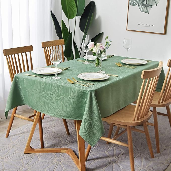 maxmill Jacquard Table Cloth Swirl Pattern Spillproof Wrinkle Resistant Heavy Weight Soft Tablecloth for Kitchen Dinning Tabletop Outdoor Picnic Rectangle 52 x 70 Inch Sage Green
