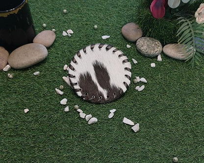 Cowhide Coasters Set of 6 pcs Round Natural Cowhides Drink Pads Hair On Genuine - Image 8