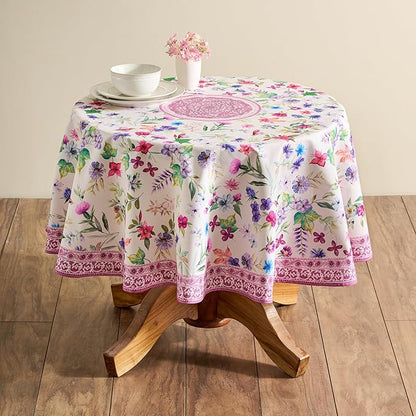 Maison d' Hermine Table Cloth Round Table 100% Cotton 63 Round Inches Tablecloth Reusable Decorative for Dining Room Farmhouse Home Valentines Day Decorations Spring Summer - Chardon