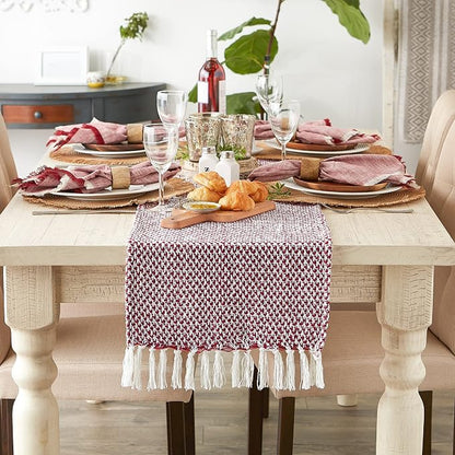 DII Woven Basics Collection 100% Cotton Knit Table Runner, Barn Red - Image 3