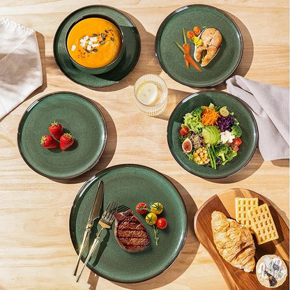LERATIO Ceramic Dinnerware Set for 4, Poreclain Plates, Bowls, Handmade Reactive Glaze Dishes, Chip Resistant, Oven & Dishwasher Safe, Service for 4