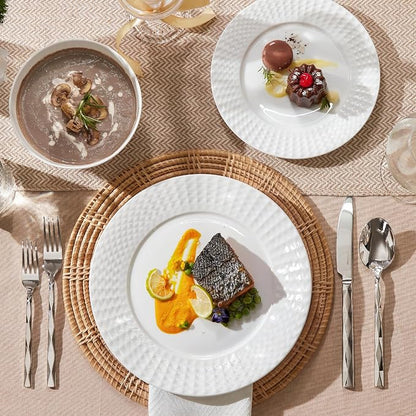 24Pc Rhombus Edge White Bone China Set, Service - Image 3
