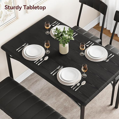 Dining Table Set for 4, Rectangular Kitchen Table and Chairs Set of 4 for Small Spaces, Modern Dining Room Table Set with Upholstered Bench and 2 Chairs, Space Saving Dining Furniture for Apartments