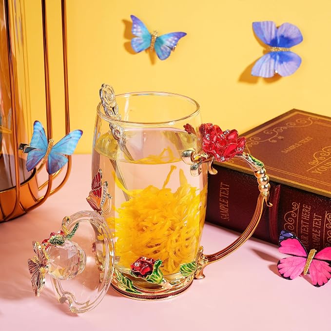 Nuanchu 4 Sets Flower Glass Tea Cups - Image 2