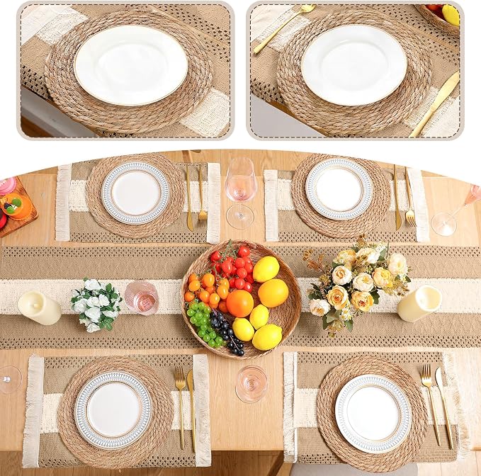 Boho Placemats 4/6/8 Set of Round Woven Placemat Macrame Style Bicolor - Image 6