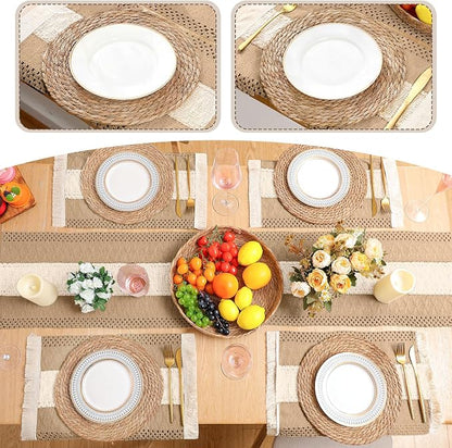 Boho Placemats 4/6/8 Set of Round Woven Placemat Macrame Style Bicolor - Image 6