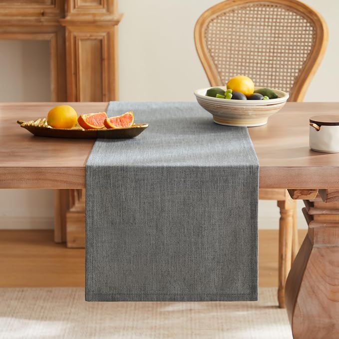 Rustic Cotton Linen Table Runner, 13x60 Inches Dark Grey | Farmhouse Style - Image 4