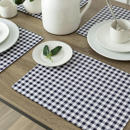 Benson Mills Cork Placemats Set of 4, Thick Cork Place Mats for Kitchen and Dining Tables, Easy Clean Table Mats (12" x 16" Rectangular Set of 4, Gingham Check Navy)