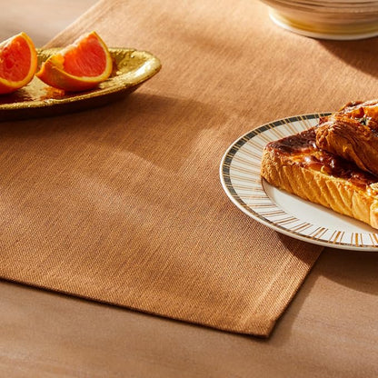 Rustic Cotton Linen Table Runner, 13x108 Inches Caramel | Farmhouse Style Linen by ZEEMARTONLINE