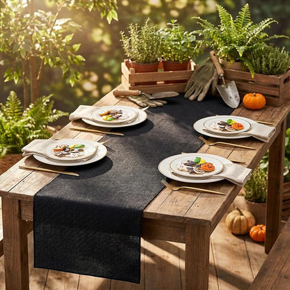 Black Burlap Table Runners 2 Packs 13x108 Inch Rustic Boho Table Runner | - Image 4