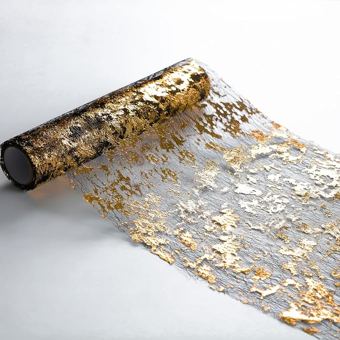 Snowkingdom Black and Gold Table Runner 49 Feet 588 inches Golden Metallic - Image 2
