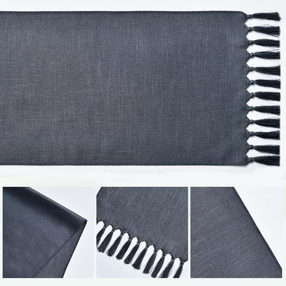 Artoid Mode Graphite Grey Tassel Table Runner, Linen Blend Rustic Farmhouse - Image 5