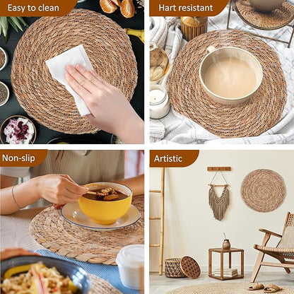 13.5'' Round Woven Placemats Set of 10, Boho Rattan Chargers for Dinner Plates, Round Rattan Placemats,for Dining Table,Wedding, Farmhouse,Outdoor and Christmas