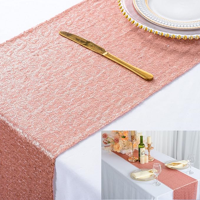 ShiDianYi 12''x72'' Blush Pink Sequin Table Runner by ShiDianYi