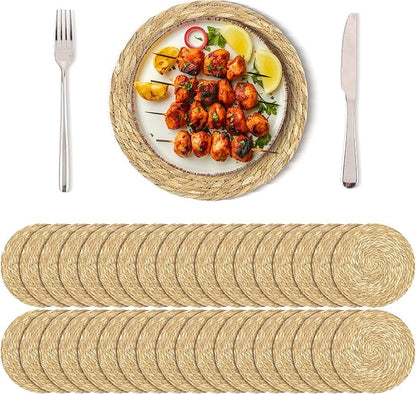 Kochorie Set of 36 Round Woven Placemats 12 Inch Bulrush Placemats Natural Handwoven Boho Rattan Wicker Table Mats for Farmhouse & Home Dining