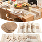 4 Sets Boho Decoration Placemats Round Woven Placemats, Cloth Napkins, Wood by Gandeer