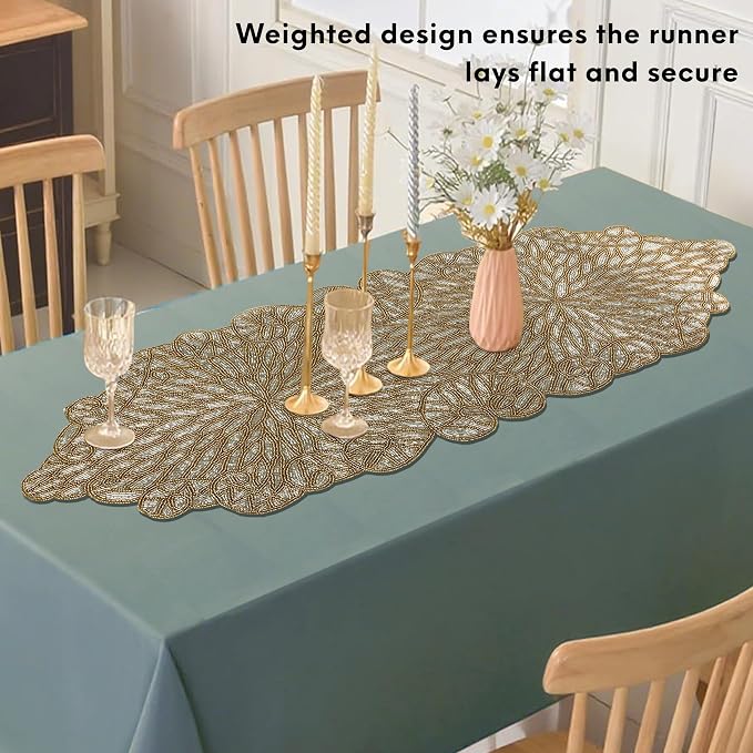 Gold Beaded Table Runner, 13x36 | 85% glass beads, 15% polyester backing - Image 9