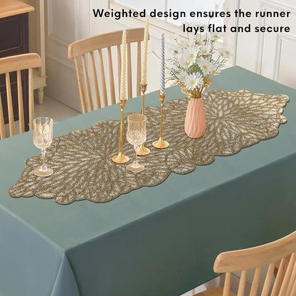 Gold Beaded Table Runner, 13x36 | 85% glass beads, 15% polyester backing - Image 9