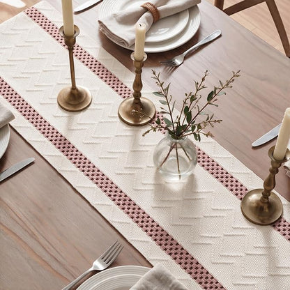 Artoid Mode Pink Stripe Woven Rustic Table Runner 12x72 Inch | Holiday Kitchen - Image 4