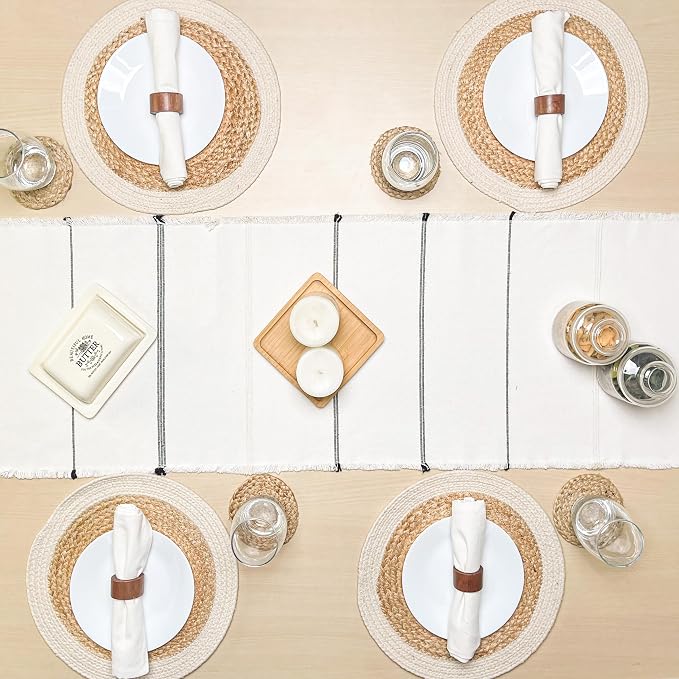 Recycled Cotton Ivory & Black Iris Table Runners, Handwoven Table Runners - Image 6