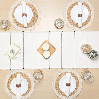 Recycled Cotton Ivory & Black Iris Table Runners, Handwoven Table Runners - Image 6