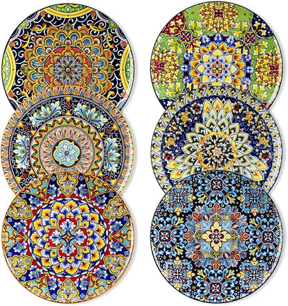 vancasso Dinner Plates Set of 6-10.5 Inch Ceramic Plates, Microwave, Oven and Dishwasher Safe, Colorful Bohemian Style Dishes for Kitchen