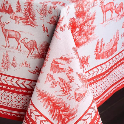 Maison d' Hermine Table Cloth Rectangle Table 100% Cotton 54 x 72 Inches Fall Tablecloth Reusable Everyday Use for Thanksgiving Christmas Decorations Dining Farmhouse Party (Winter Jouy)