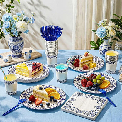 96 Pcs Cielito Lindo Party Supplies De Barro Mexican Talavera Blue Party Plates - Image 7