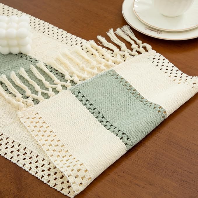 Boho Green Table Runner, 12x72 Inches | - Image 4
