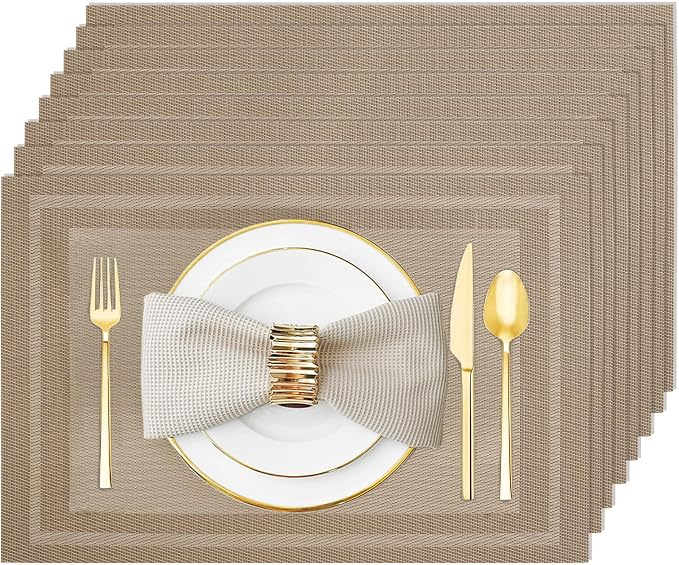 Khaki Vinyl Placemats Set of 8, Heat Resistant Table Placemats | 18x12 inch by Uolr