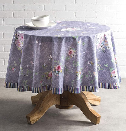 Maison d' Hermine Table Cloth Round Table 100% Cotton 69 Round Inches Tablecloth Reusable Decorative for Dining Room Home Valentines Day Decorations Spring Summer- Sweet Rose Lavender - Country Garden