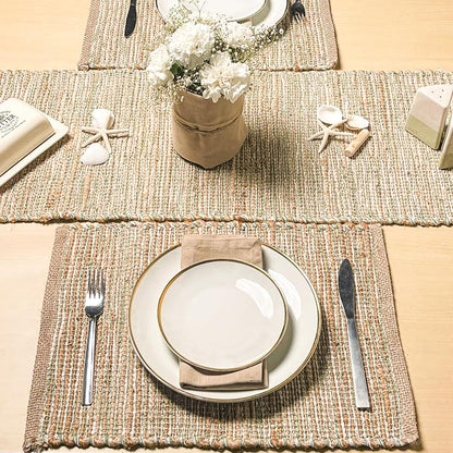 Natural Jute Sage Green-White Placemats, 13x19 | Rustic Handmade Boho Table Mats - Image 5