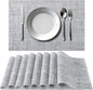 Timeet Placemats Set of 8, Heat Resistant Non-Slip Place Mats for Dining Table, Durable Washable PVC Vinyl Woven Table Mats, Linen Textured Placemats for Kitchen Resistant Easy to Clean(Gray