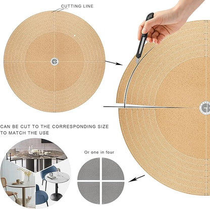 CENNBIE 30 Inches Round Placemats - Cork & Leather Table Mat - Suitable as Side Dining Coffee Table Cover - Can Be Cut to Fit (18"-30", Blue)