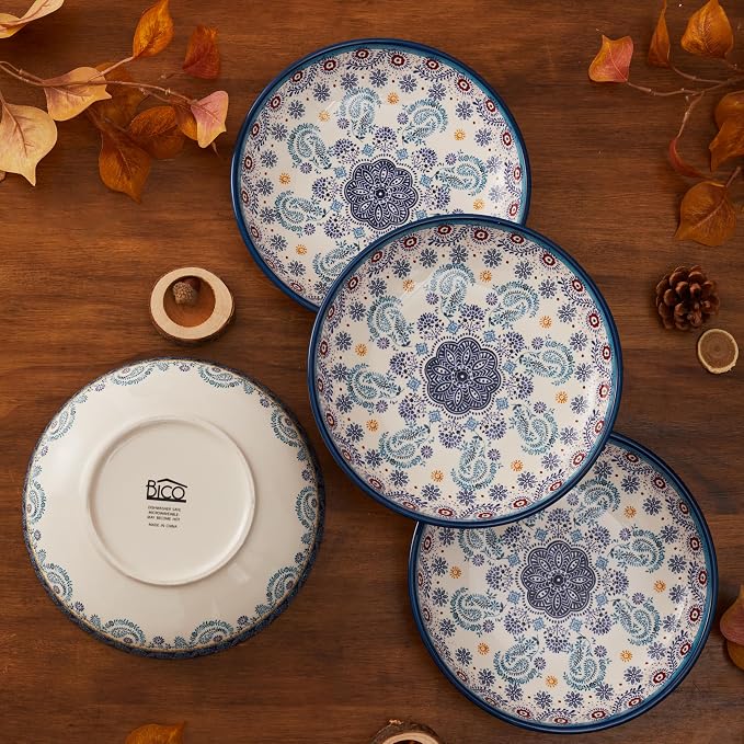 Bico Blue Talavera Pasta Bowls, 35oz Salad Bowl Set of 4, Large Ceramic Serving - Image 5