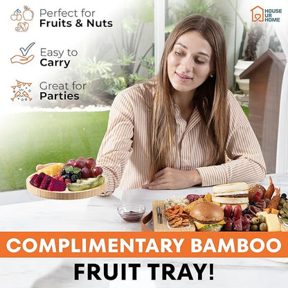 Bamboo Charcuterie Board Gift Set with Magnetic Removable Side Trays and Fruit Tray, Large Serving Platter with Handles, Valentine’s Day Gift for Couples, Housewarming and New Home Gifts