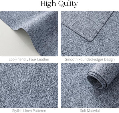 MOSAYT Placemats Set of 4, Heat Resistant Vinyl Place Mats with Coasters, 100% Waterproof Wipeable Washable Faux Leather Table Mats for Kitchen Dining Party Indoor Outdoor, 12" x 17", Sky Blue