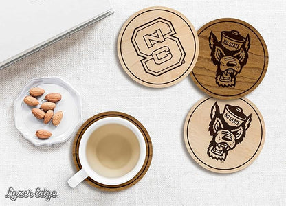 LazerEdge NC State Wolfpack Wooden Coaster Set - Maple Wood - Officially Licensed Product - 4-Pack