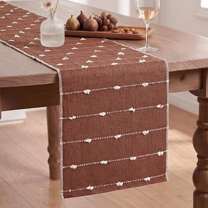 Artoid Mode Caramel Farbic Rustic Cotton Woven Table Runner, Farmhouse Fall - Image 2