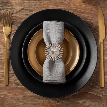 Decozen Set of 16 Silver Napkin Rings in Elegant Stone, Festive, Table Decor Setting for Holiday, Wedding, Birthday, Kitchen, Home Decor, Housewarming Gift - Mothers Day Decorations