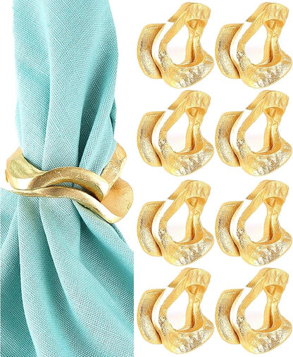 ALPHA Living HOME Modren Napkin Rings - 8 Pcs Premium Metal Napkin Holders for Cloth Napkins Elegant Table Decor for Weddings, Dinners & Special Occasions (Gold)