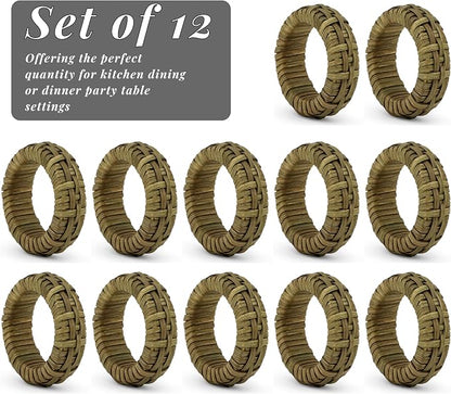 Cane Woven Napkin Rings Set of 12, Versatile Cane Napkin Holder Natural - Image 6