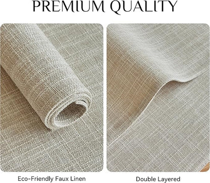 Softalker Faux Linen Placemats Set of 4-12 x 18 Inch, Heat Resistant Double Layered Durable Burlap Farmhouse Place Mats, Non-Slip Washable Rustic Table Mats for Dining, Kitchen, Party（Cream
