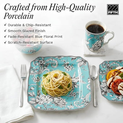 222 Fifth Adelaide Turquoise 16-Piece Porcelain Dinnerware Set | Microwave and - Image 6