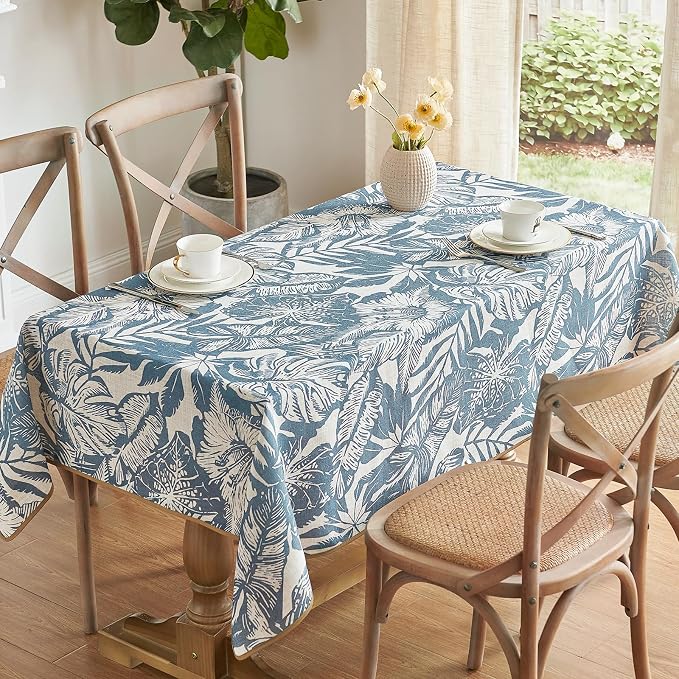 jinchan Blue Tropical Floral Linen Rectangle Table Cloth 50x70 | Vibrant - Image 2