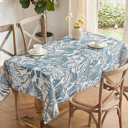jinchan Blue Tropical Floral Linen Rectangle Table Cloth 50x70 | Vibrant - Image 2