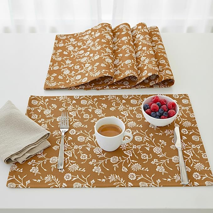 Floral Placemats for Dining Table Vintage Flowers Botanical Design Rustic by OveeshaHomeDecor